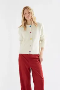 Ecru cardigan met multicolor knopen