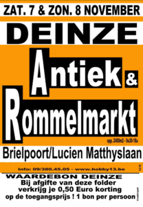 Antiek- en rommelmarkt in Deinze op 7 en 8 november 2026 in de Brielpoort