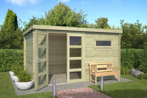 8711471581760 1022523 Outdoor Life Products Tuinhuis Blokhut Timian 380x230 Olijfgroen Geïmpregneerd 2 min