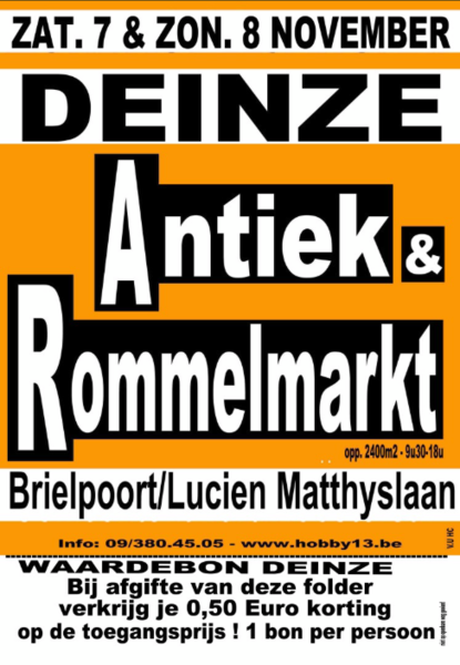 Antiek- en rommelmarkt in Deinze op 7 en 8 november 2026 in de Brielpoort