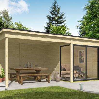 8711615183072 1060261 Outdoor Life Products Tuinhuis Blokhut met Overkapping Julia 295x295 + Aanbouw 2 min