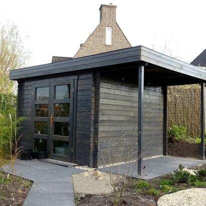 Goedkoop modern tuinhuis met overkapping 331 M