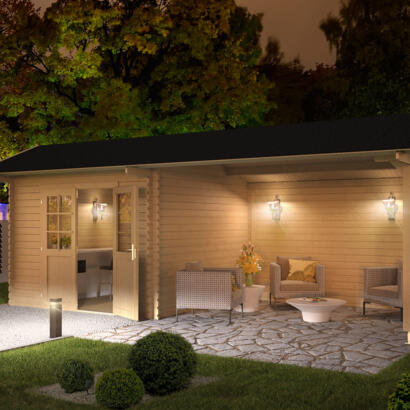 8711471423305 1017211 Outdoor Life Products Tuinhuis Blokhut met Overkapping Maribel 680x300 3