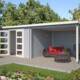 8711471581593 1022506 Outdoor Life Products Tuinhuis Blokhut met Overkapping Manuel 600x275 Platinum Grey Wit 2