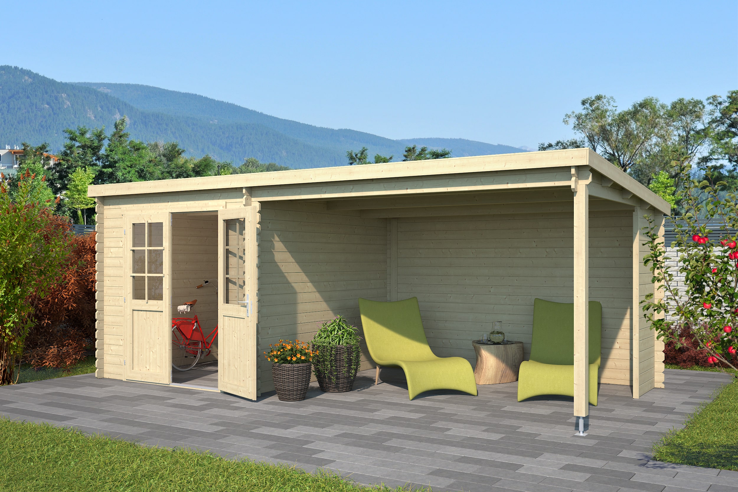 Blokhut met overkapping Sunniva 570x275 Onbehandeld vuren