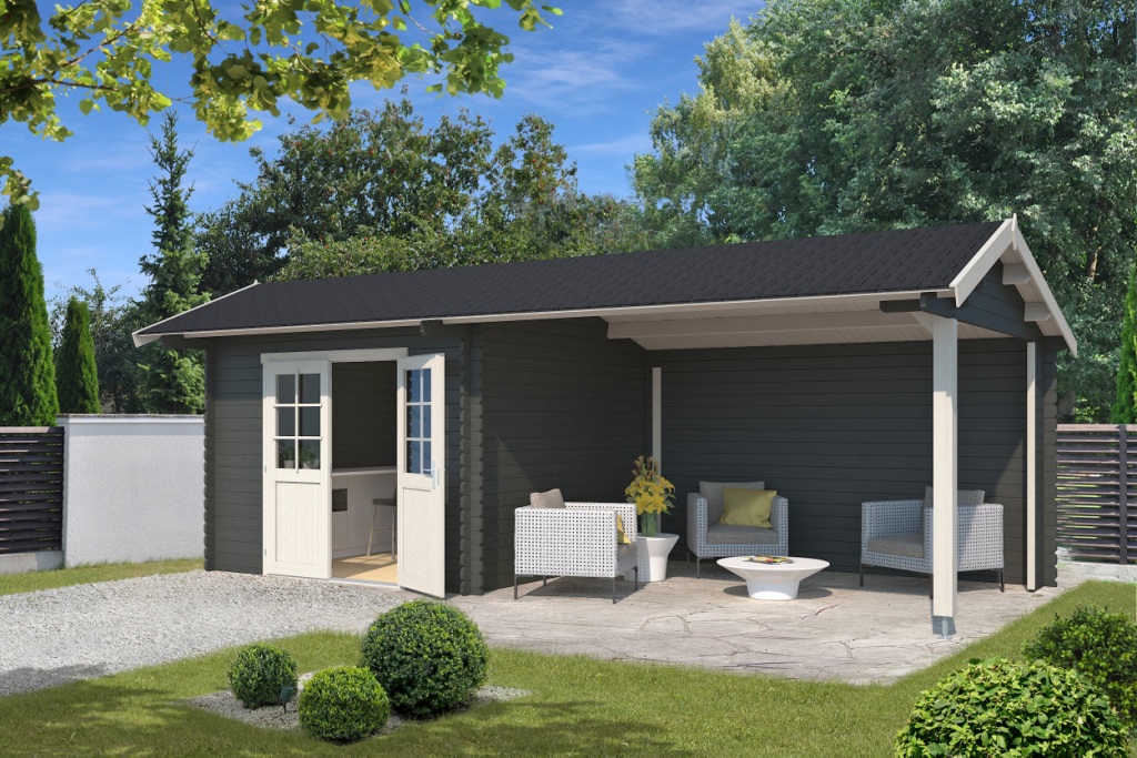 Blokhut met overkapping Maribel 680x300 onbehandeld Vuren