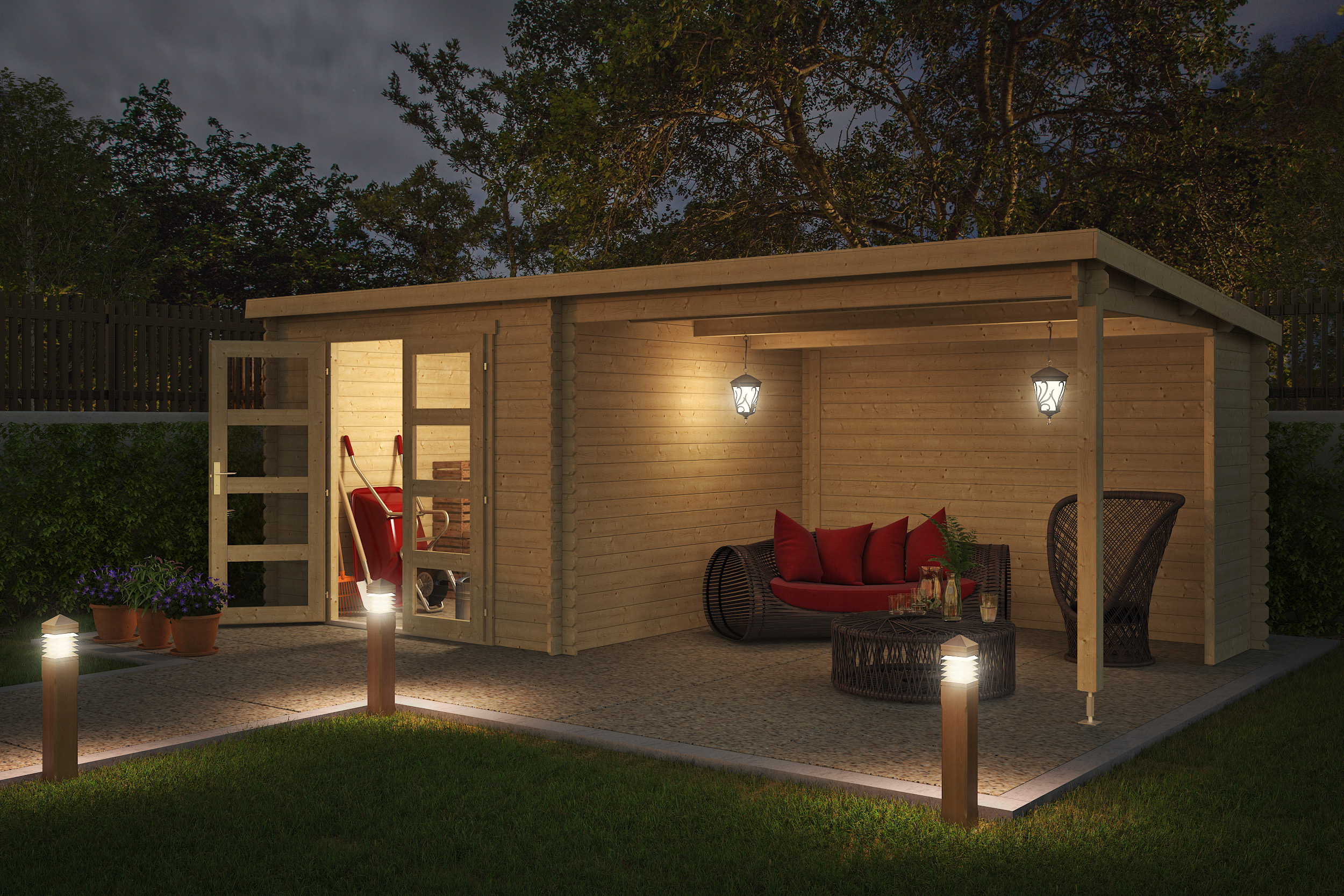 Blokhut met overkapping Manuel 600x275 Onbehandeld vuren