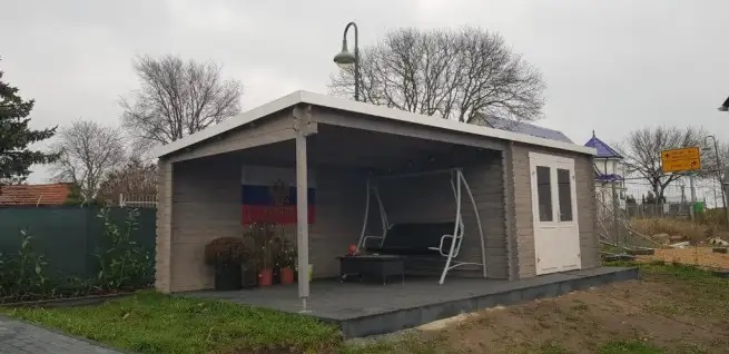 UITVERKOOP Blokhut met overkapping St. Louis 681x292 Onbehandeld vuren