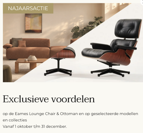 Najaarsactie op de Vitra Eames Lounge Chair & Ottoman bij Peeters-Van Leeuw in Laakdal