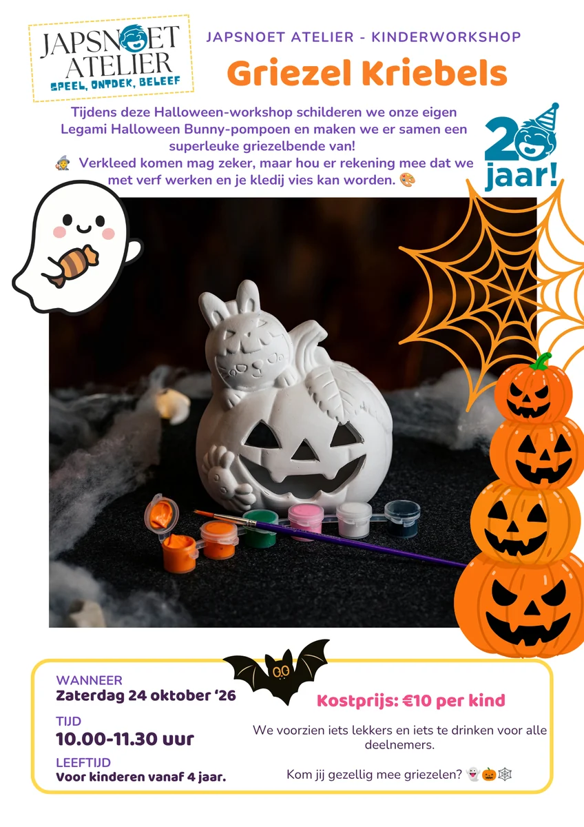 261024 / WORKSHOP: zaterdag 24 oktober 2026 / 10.00-11.30 uur / Griezel Kriebels 4+